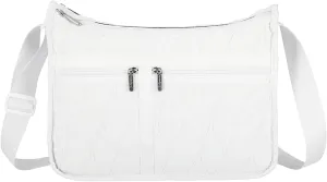 LeSportsac Braided Deboss White Deluxe Everyday Crossbody Bag   Cosmetic Bag, Style 7507/Color E841, Crisp White Interpretative Braid Design, Debossed Textured Specialty Pattern Celebrates Optimism