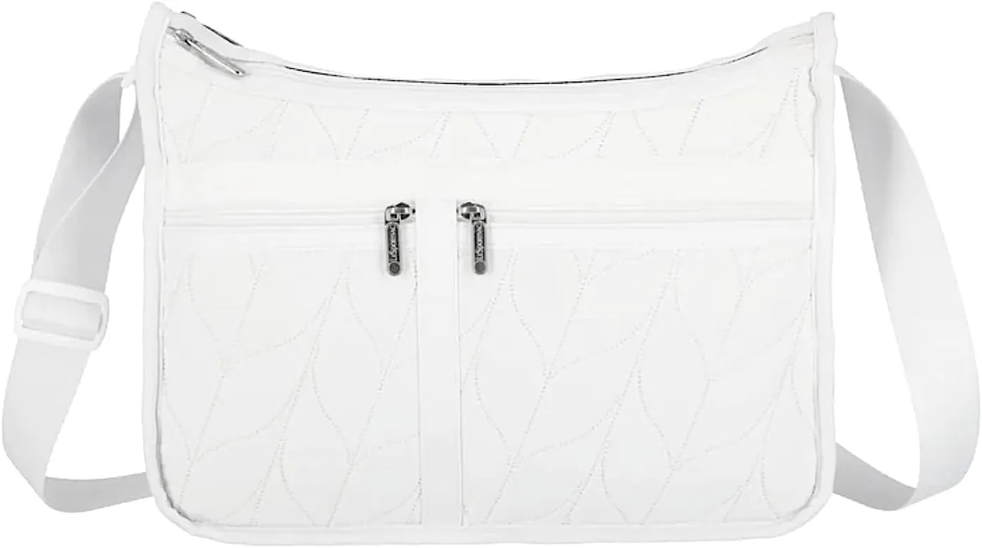 LeSportsac Braided Deboss White Deluxe Everyday Crossbody Bag   Cosmetic Bag, Style 7507/Color E841, Crisp White Interpretative Braid Design, Debossed Textured Specialty Pattern Celebrates Optimism