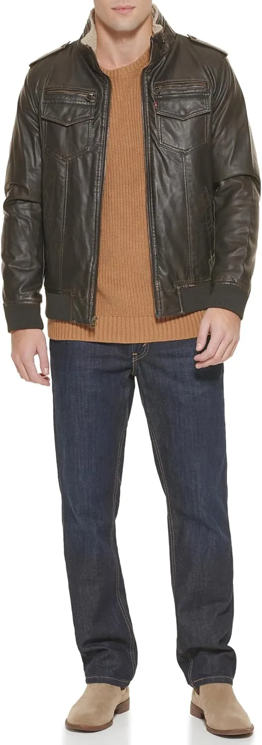Levi's Mens Faux Leather Aviator Bomber Jacket (Regular & Big & Tall Sizes)