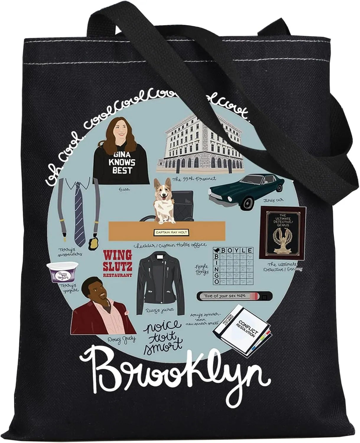 LEVLO Brooklyn 99 Canvas Tote Bag - Tv Gina Fans Gift & Jake Reusable Grocery Bag Merchandise