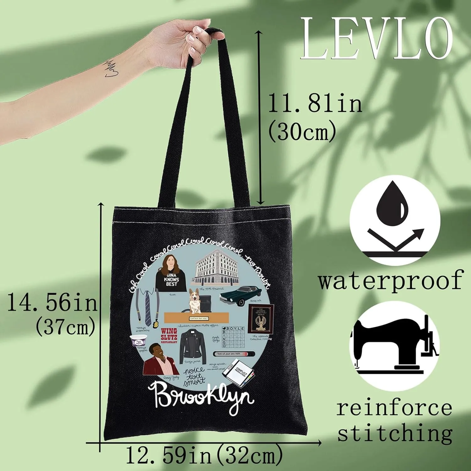 LEVLO Brooklyn 99 Canvas Tote Bag - Tv Gina Fans Gift & Jake Reusable Grocery Bag Merchandise