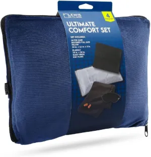 Lewis N. Clark Ultimate Comfort Set   Portable Travel Kit for Airplane, Includes Inflatable Pillow   Zippered Carrying Case, Cozy Fleece Blanket, Eye Mask for Sleeping & Foam Ear Plugs, Navy