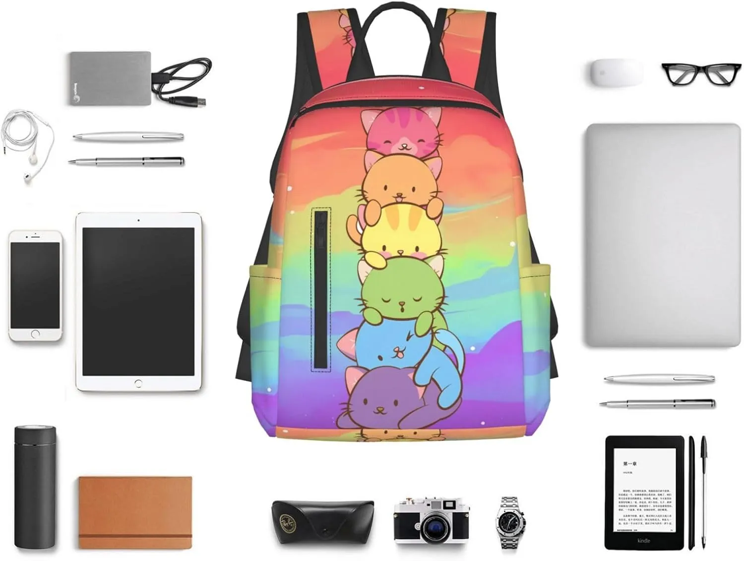 LGBT Gay Pride Flag Rainbow Cats Travel Laptop Backpack Casual Backpacks Double Shoulder Daypack Notebook Rucksack Work Bags Sports Bag for Gym Hiking Camping Beach