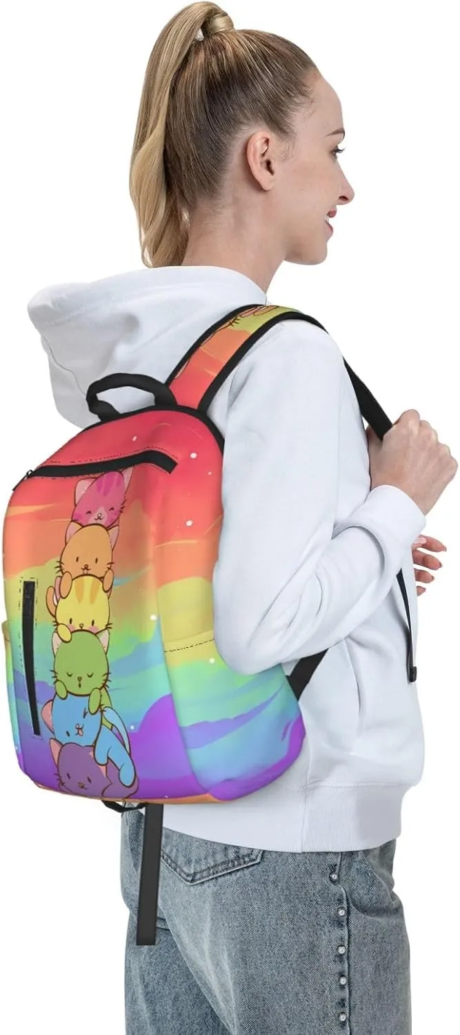LGBT Gay Pride Flag Rainbow Cats Travel Laptop Backpack Casual Backpacks Double Shoulder Daypack Notebook Rucksack Work Bags Sports Bag for Gym Hiking Camping Beach