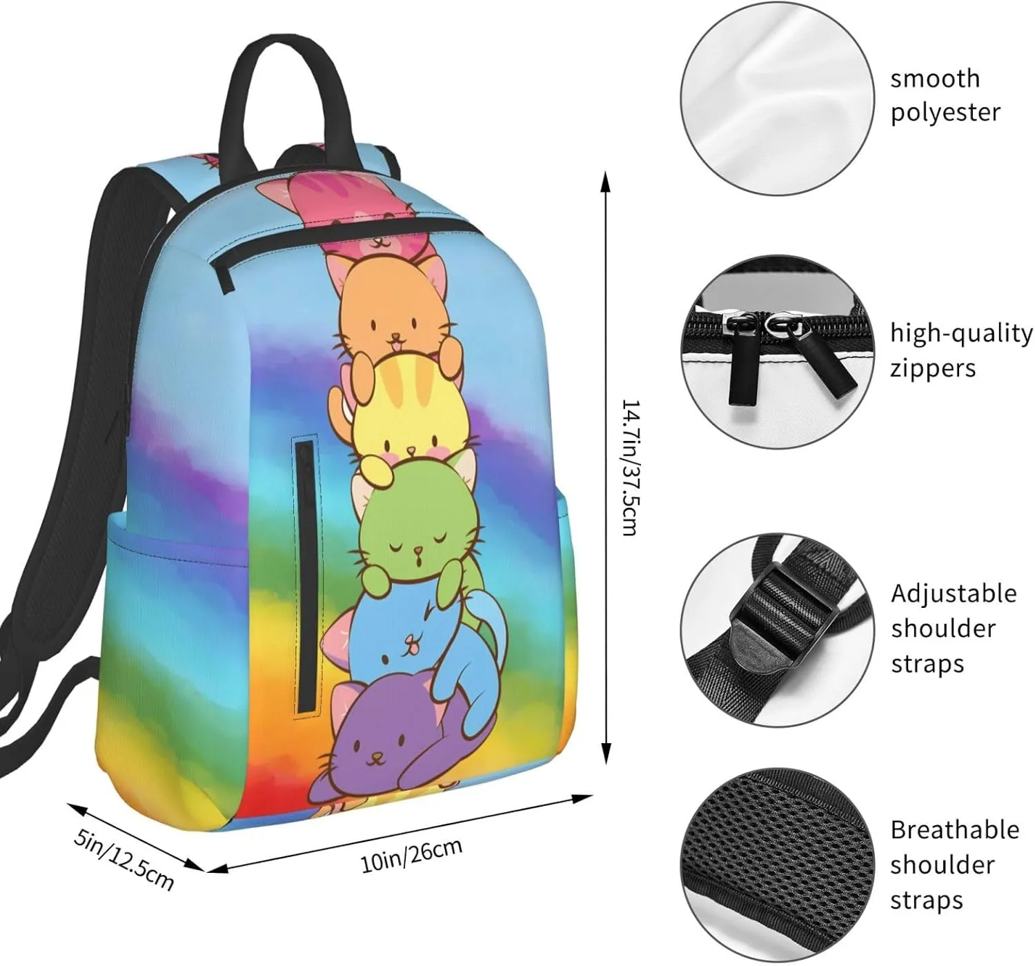 LGBT Gay Pride Flag Rainbow Cats Travel Laptop Backpack Casual Backpacks Double Shoulder Daypack Notebook Rucksack Work Bags Sports Bag for Gym Hiking Camping Beach