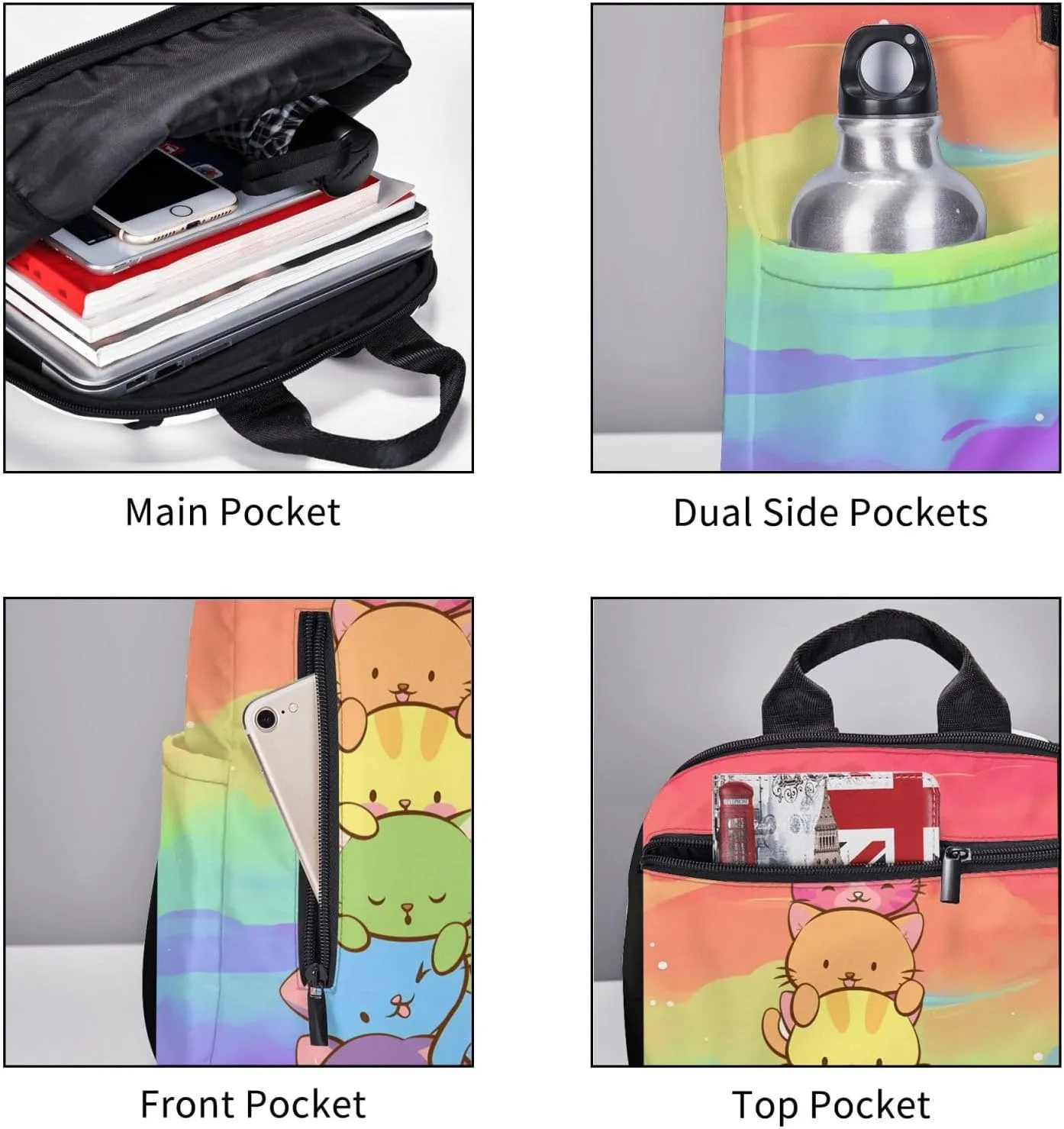 LGBT Gay Pride Flag Rainbow Cats Travel Laptop Backpack Casual Backpacks Double Shoulder Daypack Notebook Rucksack Work Bags Sports Bag for Gym Hiking Camping Beach