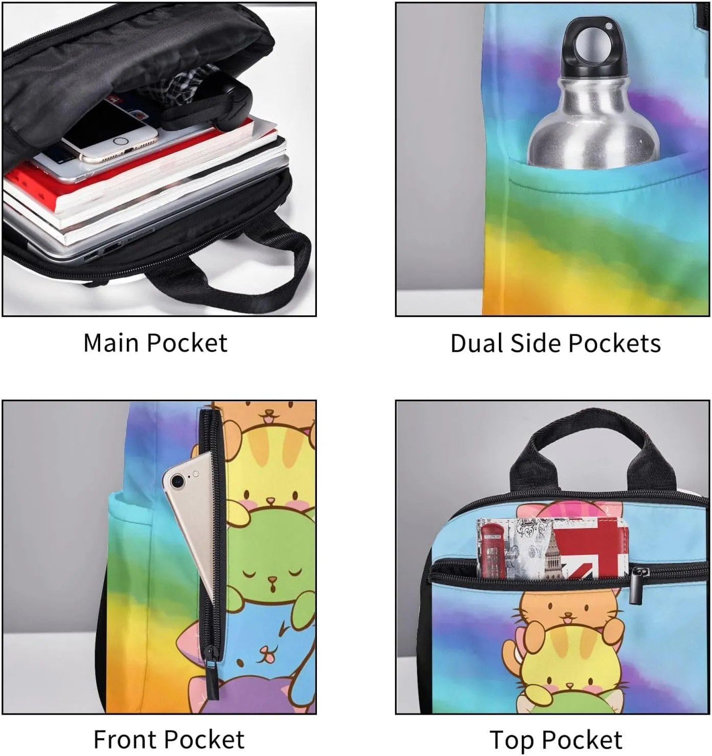 LGBT Gay Pride Flag Rainbow Cats Travel Laptop Backpack Casual Backpacks Double Shoulder Daypack Notebook Rucksack Work Bags Sports Bag for Gym Hiking Camping Beach