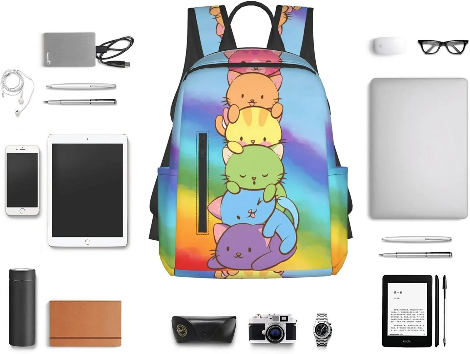 LGBT Gay Pride Flag Rainbow Cats Travel Laptop Backpack Casual Backpacks Double Shoulder Daypack Notebook Rucksack Work Bags Sports Bag for Gym Hiking Camping Beach