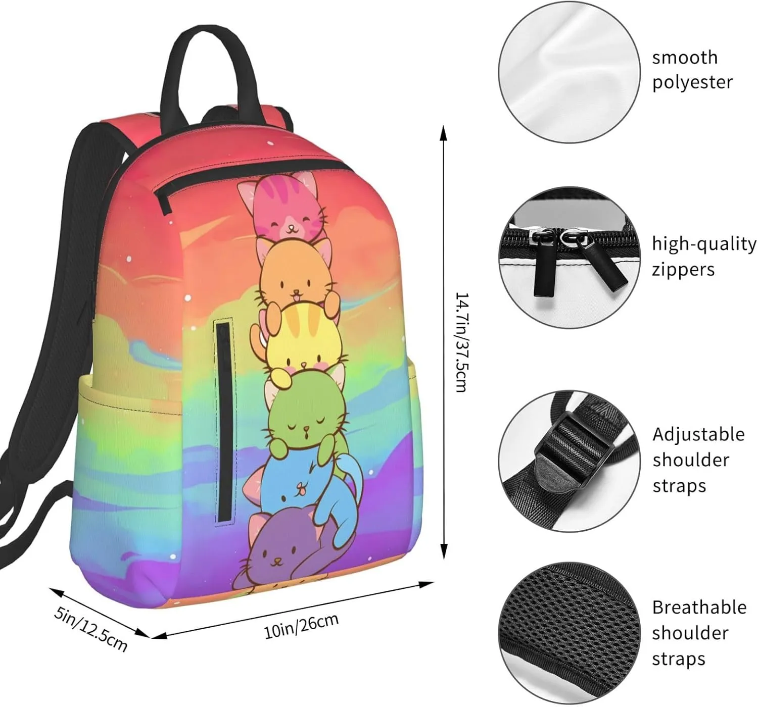 LGBT Gay Pride Flag Rainbow Cats Travel Laptop Backpack Casual Backpacks Double Shoulder Daypack Notebook Rucksack Work Bags Sports Bag for Gym Hiking Camping Beach