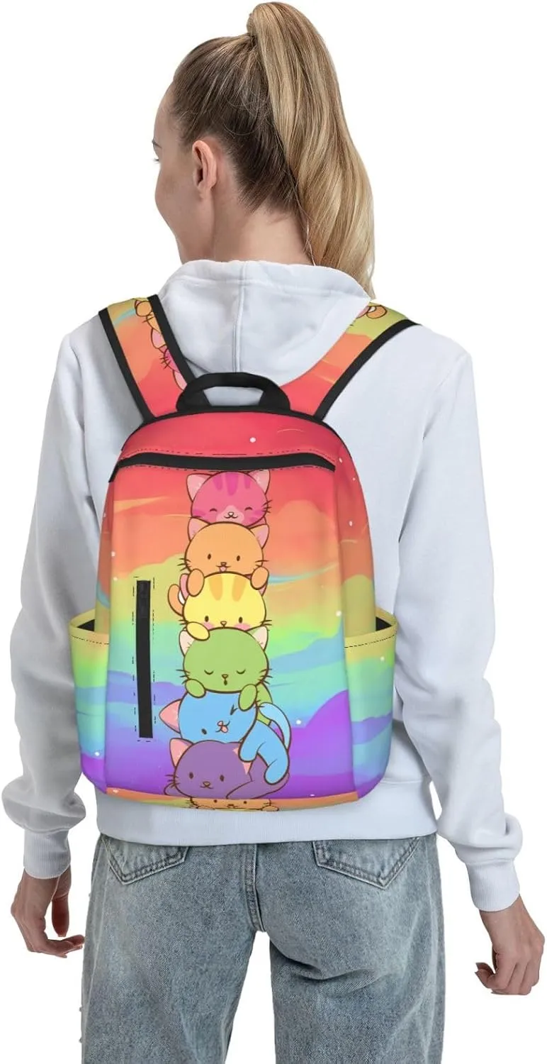 LGBT Gay Pride Flag Rainbow Cats Travel Laptop Backpack Casual Backpacks Double Shoulder Daypack Notebook Rucksack Work Bags Sports Bag for Gym Hiking Camping Beach