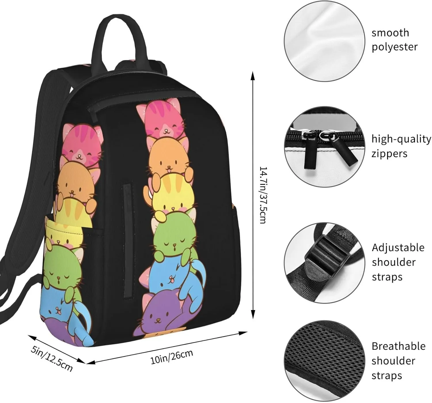 LGBT Gay Pride Flag Rainbow Cats Travel Laptop Backpack Casual Backpacks Double Shoulder Daypack Notebook Rucksack Work Bags Sports Bag for Hiking Camping Beach