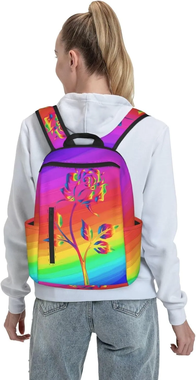 LGBT Gay Pride Rainbow Rose Travel Laptop Backpack Casual Backpacks Double Shoulder Daypack Notebook Rucksack Work Bags Sports Bag for Gym Hiking Camping Beach