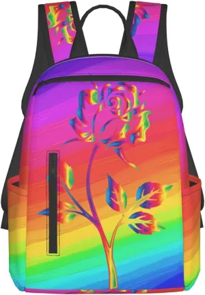 LGBT Gay Pride Rainbow Rose Travel Laptop Backpack Casual Backpacks Double Shoulder Daypack Notebook Rucksack Work Bags Sports Bag for Gym Hiking Camping Beach