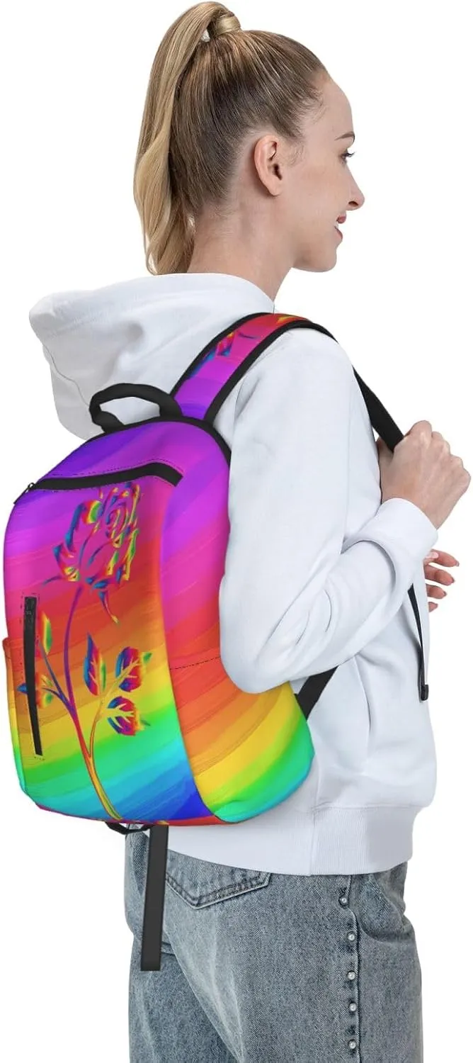 LGBT Gay Pride Rainbow Rose Travel Laptop Backpack Casual Backpacks Double Shoulder Daypack Notebook Rucksack Work Bags Sports Bag for Gym Hiking Camping Beach