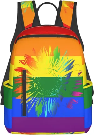 LGBT Gay Pride Rainbow Sunflower Travel Laptop Backpack Casual Backpacks Double Shoulder Daypack Notebook Rucksack Work Bags Sports Bag for Hiking Camping Beach