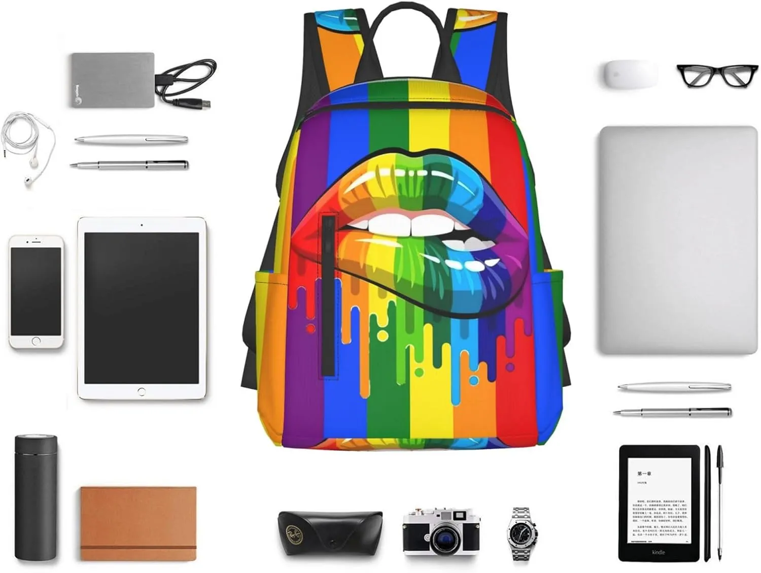 LGBT Gay Rainbow Lesbian Pride Lips Travel Laptop Backpack Casual Backpacks Double Shoulder Daypack Notebook Rucksack Work Bags Sports Bag for Hiking Camping Beach