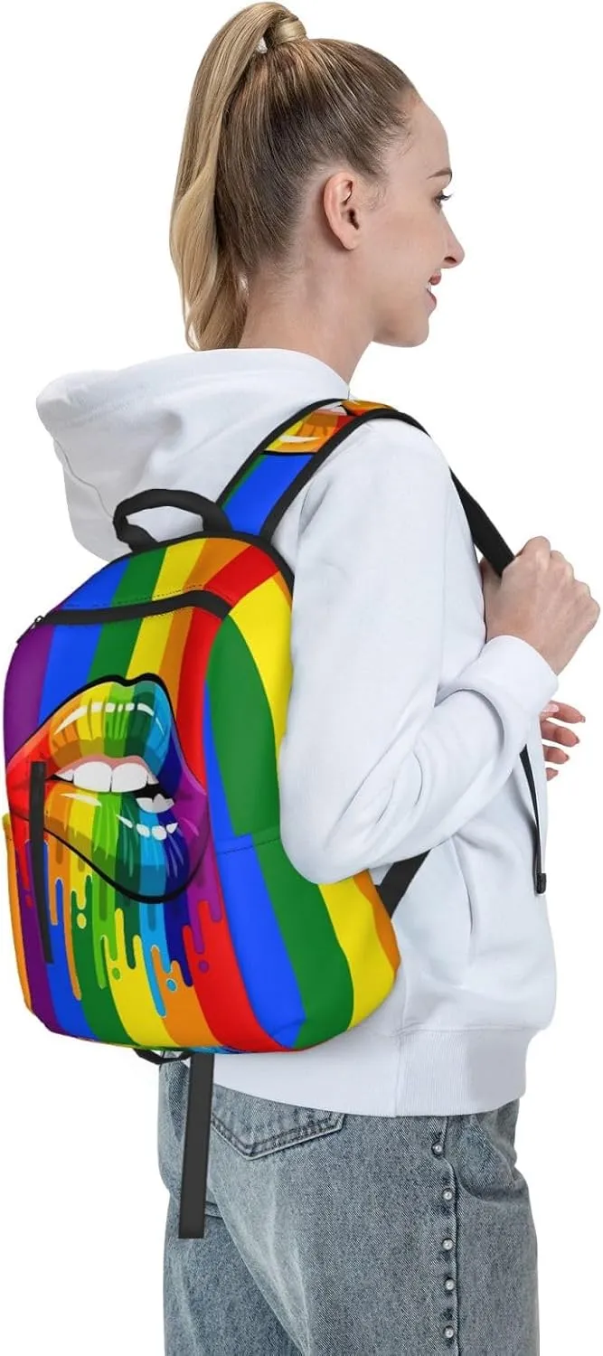 LGBT Gay Rainbow Lesbian Pride Lips Travel Laptop Backpack Casual Backpacks Double Shoulder Daypack Notebook Rucksack Work Bags Sports Bag for Hiking Camping Beach