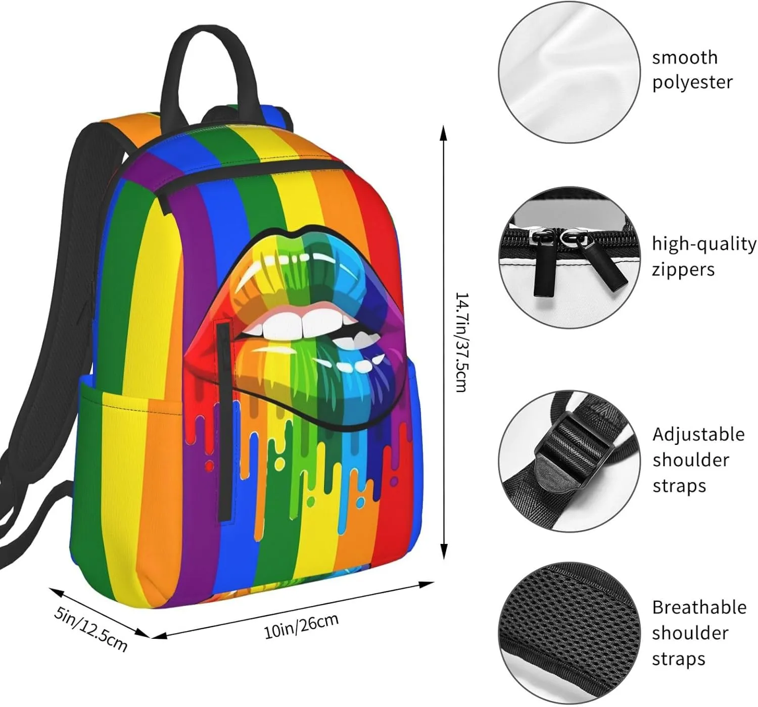 LGBT Gay Rainbow Lesbian Pride Lips Travel Laptop Backpack Casual Backpacks Double Shoulder Daypack Notebook Rucksack Work Bags Sports Bag for Hiking Camping Beach