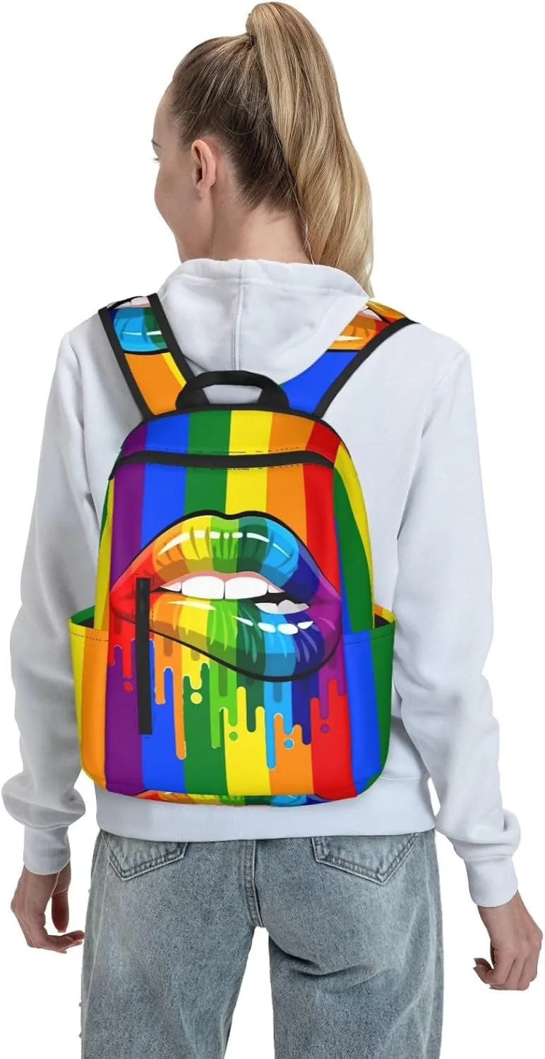 LGBT Gay Rainbow Lesbian Pride Lips Travel Laptop Backpack Casual Backpacks Double Shoulder Daypack Notebook Rucksack Work Bags Sports Bag for Hiking Camping Beach