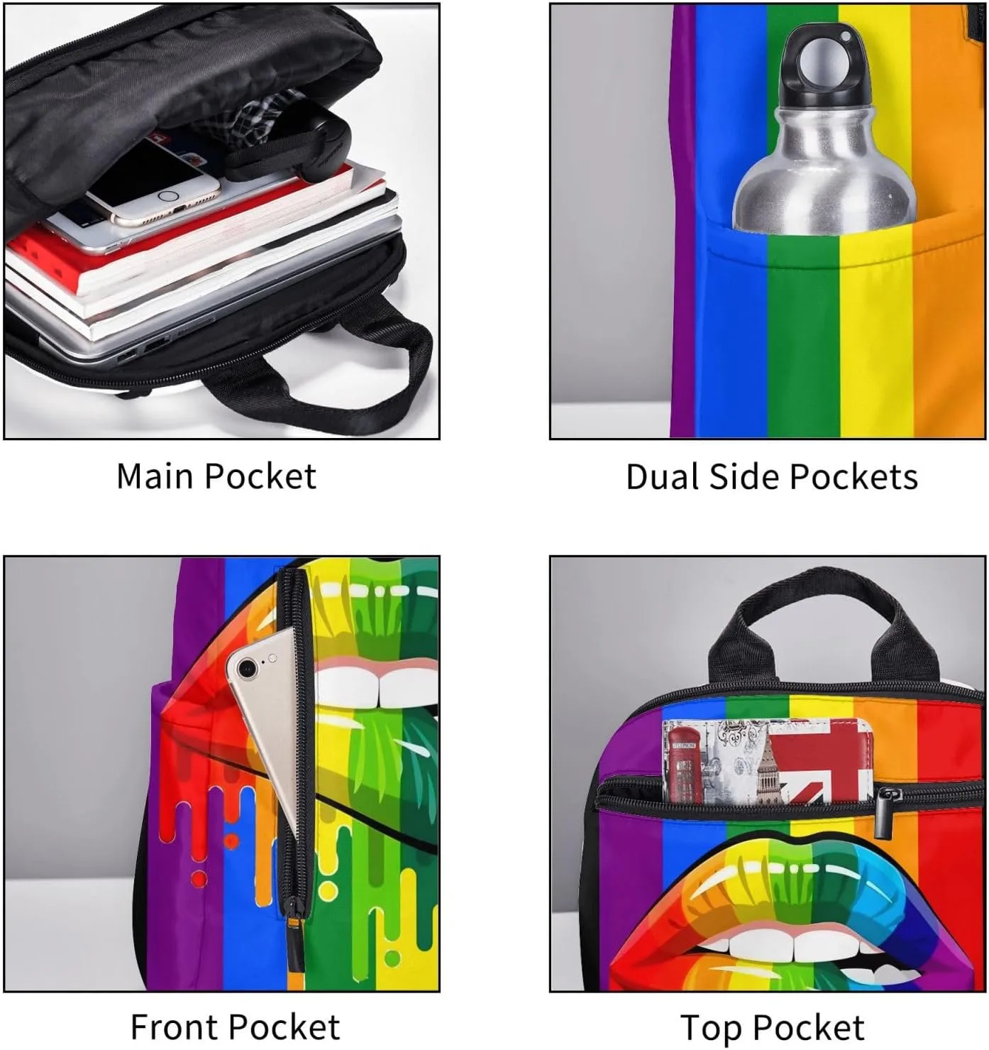 LGBT Gay Rainbow Lesbian Pride Lips Travel Laptop Backpack Casual Backpacks Double Shoulder Daypack Notebook Rucksack Work Bags Sports Bag for Hiking Camping Beach