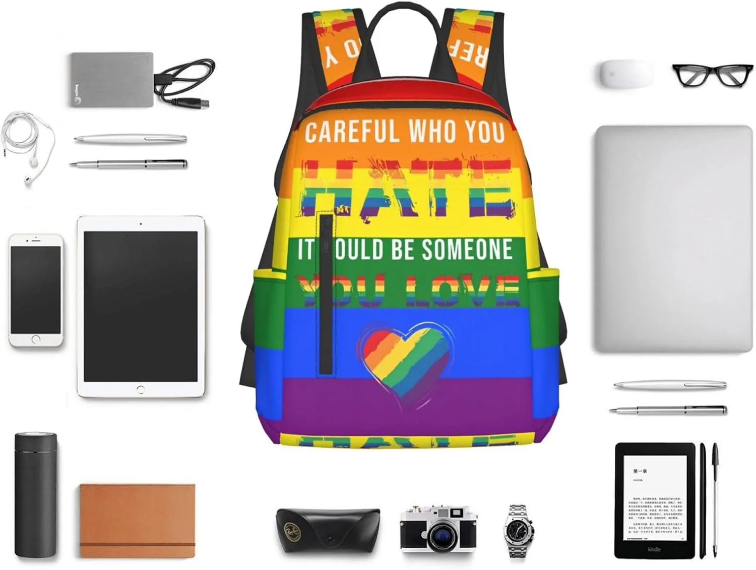 LGBT Pride Careful Who You Hate It Could Be Someone You Love Travel Laptop Backpack Casual Backpacks Double Shoulder Daypack Notebook Rucksack Work Bags Sports Bag for Hiking Camping Beach