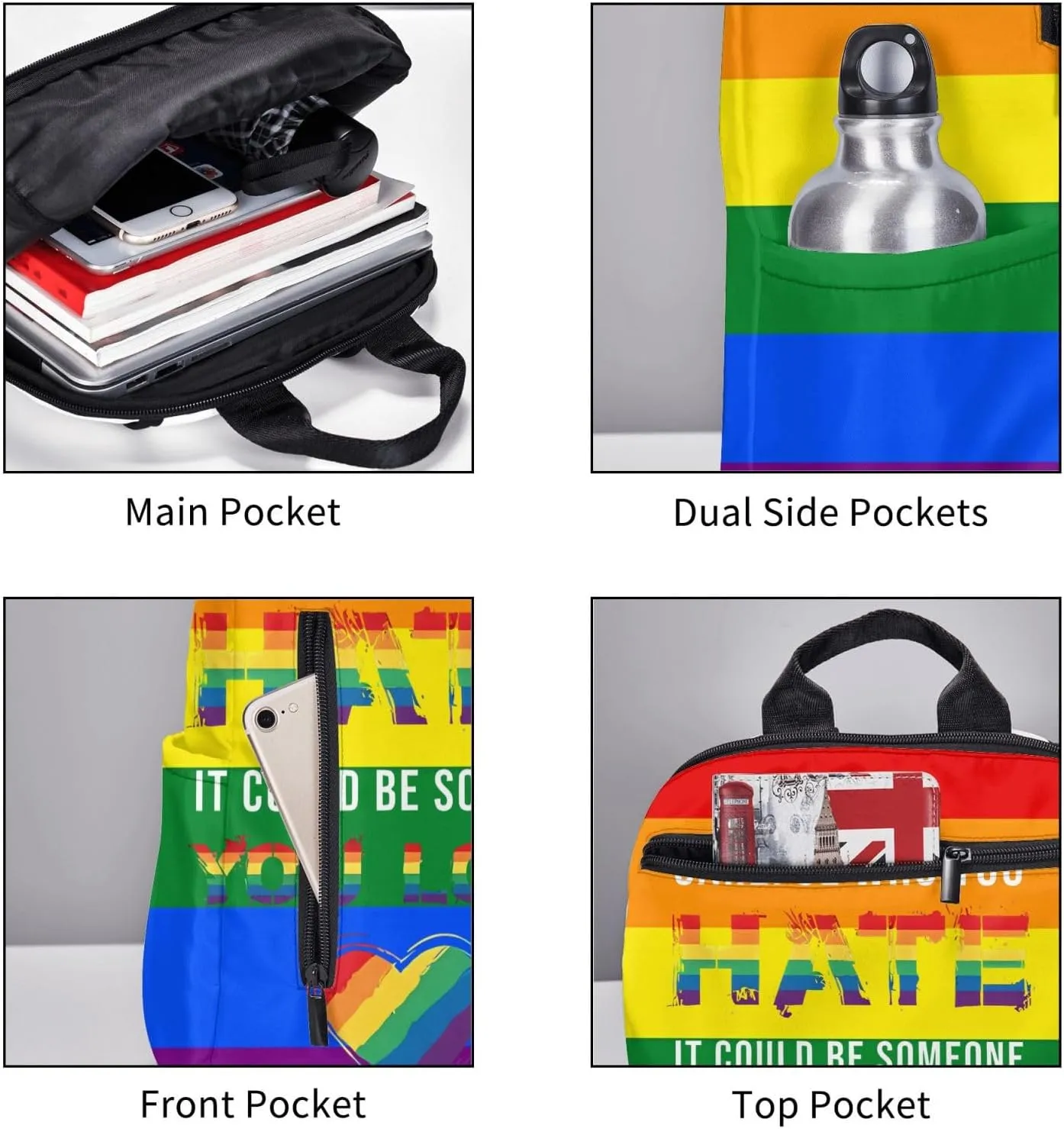 LGBT Pride Careful Who You Hate It Could Be Someone You Love Travel Laptop Backpack Casual Backpacks Double Shoulder Daypack Notebook Rucksack Work Bags Sports Bag for Hiking Camping Beach