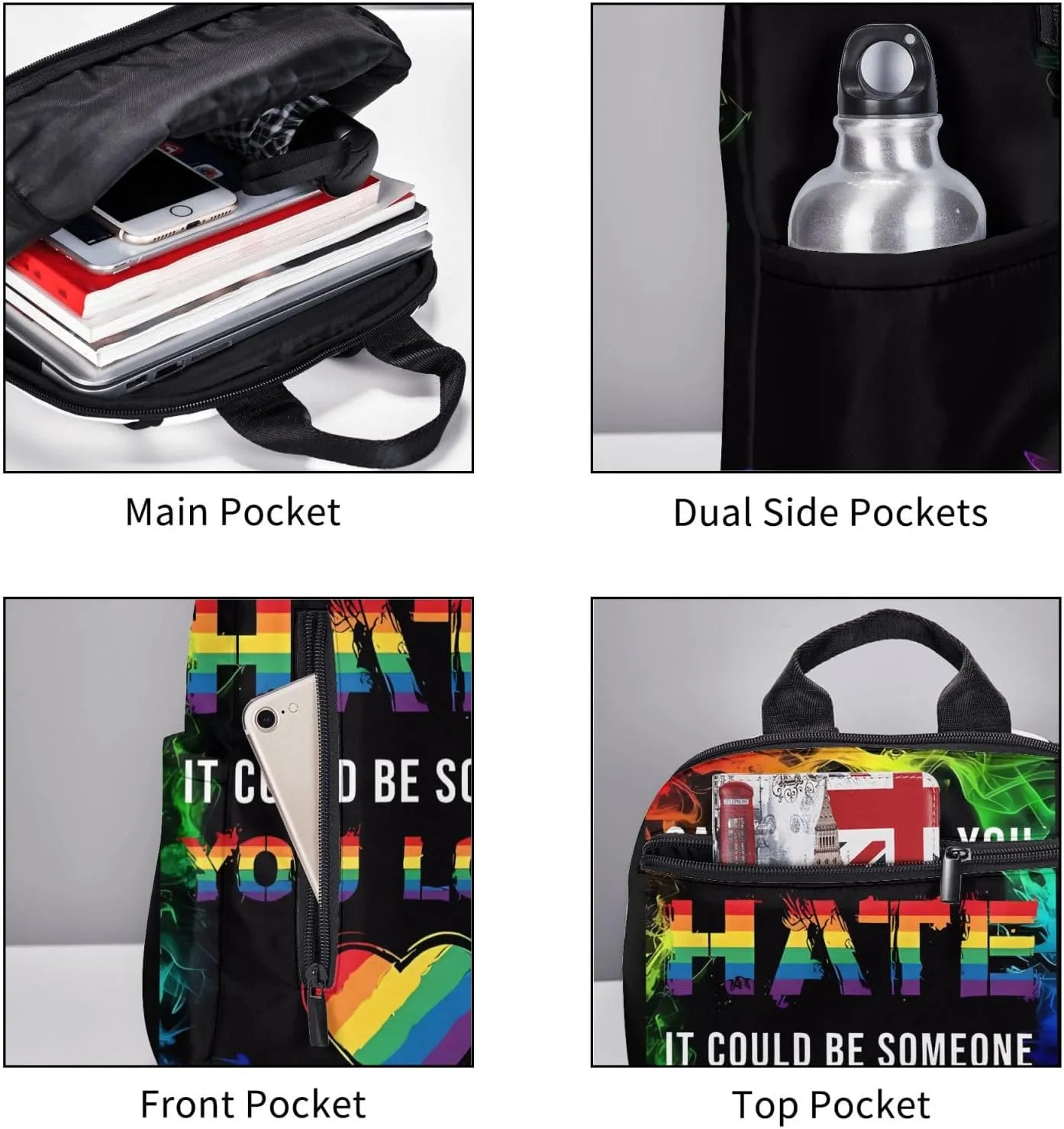 LGBT Pride Careful Who You Hate It Could Be Someone You Love Travel Laptop Backpack Casual Backpacks Double Shoulder Daypack Notebook Rucksack Work Bags Sports Bag for Hiking Camping Beach