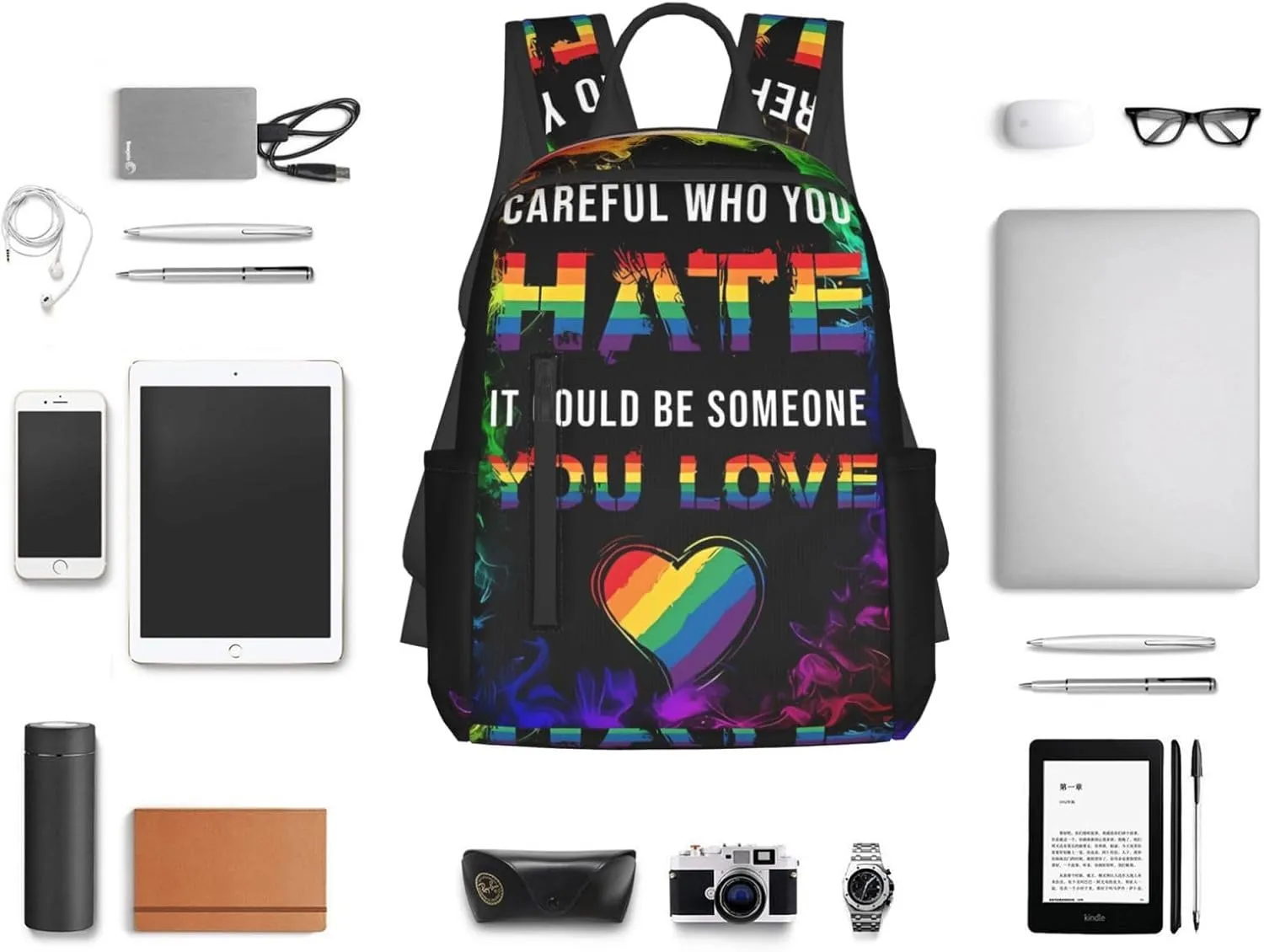 LGBT Pride Careful Who You Hate It Could Be Someone You Love Travel Laptop Backpack Casual Backpacks Double Shoulder Daypack Notebook Rucksack Work Bags Sports Bag for Hiking Camping Beach