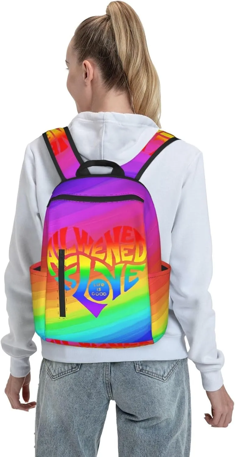 LGBT Rainbow All We Need Is Love Life is Soo Good Travel Laptop Backpack Casual Backpacks Double Shoulder Daypack Notebook Rucksack Work Bags Sports Bag for Gym Hiking Camping Beach