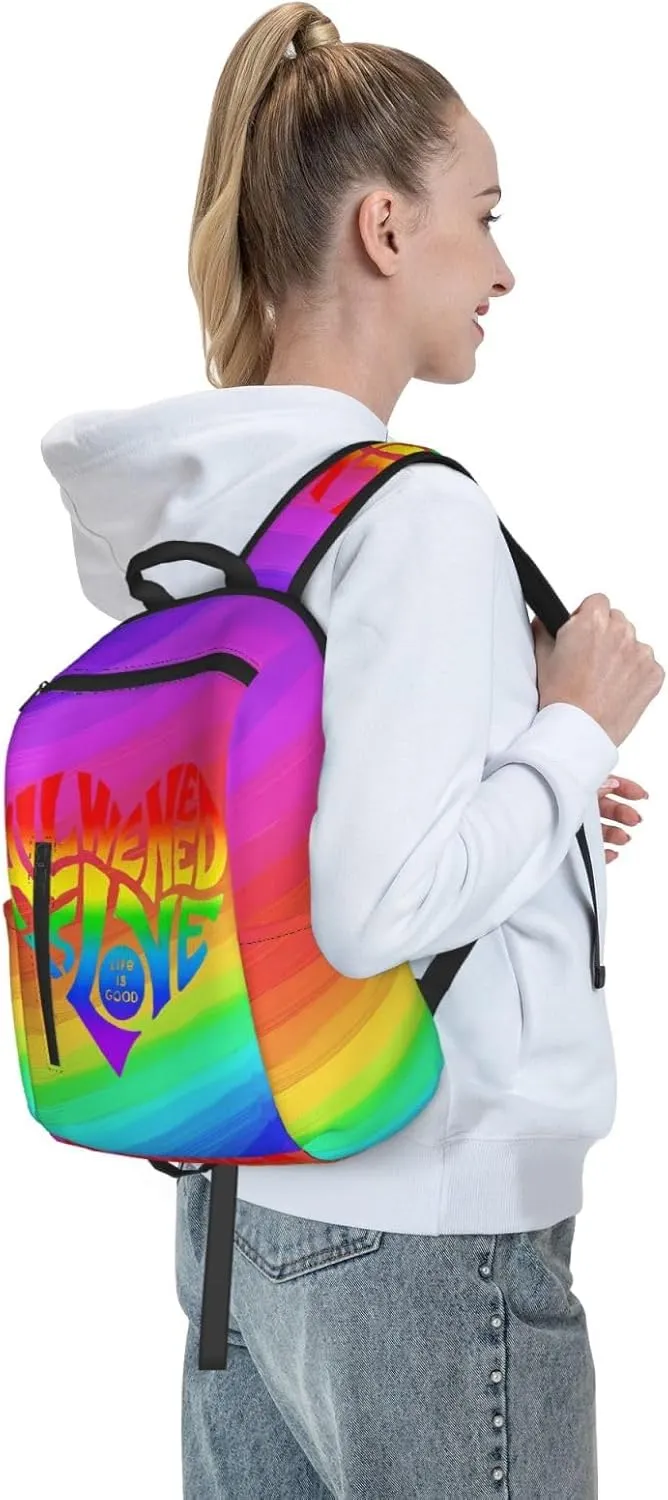LGBT Rainbow All We Need Is Love Life is Soo Good Travel Laptop Backpack Casual Backpacks Double Shoulder Daypack Notebook Rucksack Work Bags Sports Bag for Gym Hiking Camping Beach