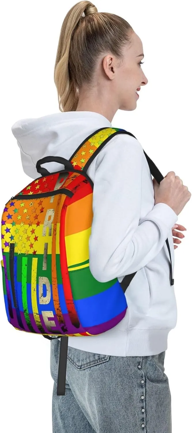 LGBT Rainbow Gay Pride American Flag Travel Laptop Backpack Casual Backpacks Double Shoulder Daypack Notebook Rucksack Work Bags Sports Bag for Hiking Camping Beach