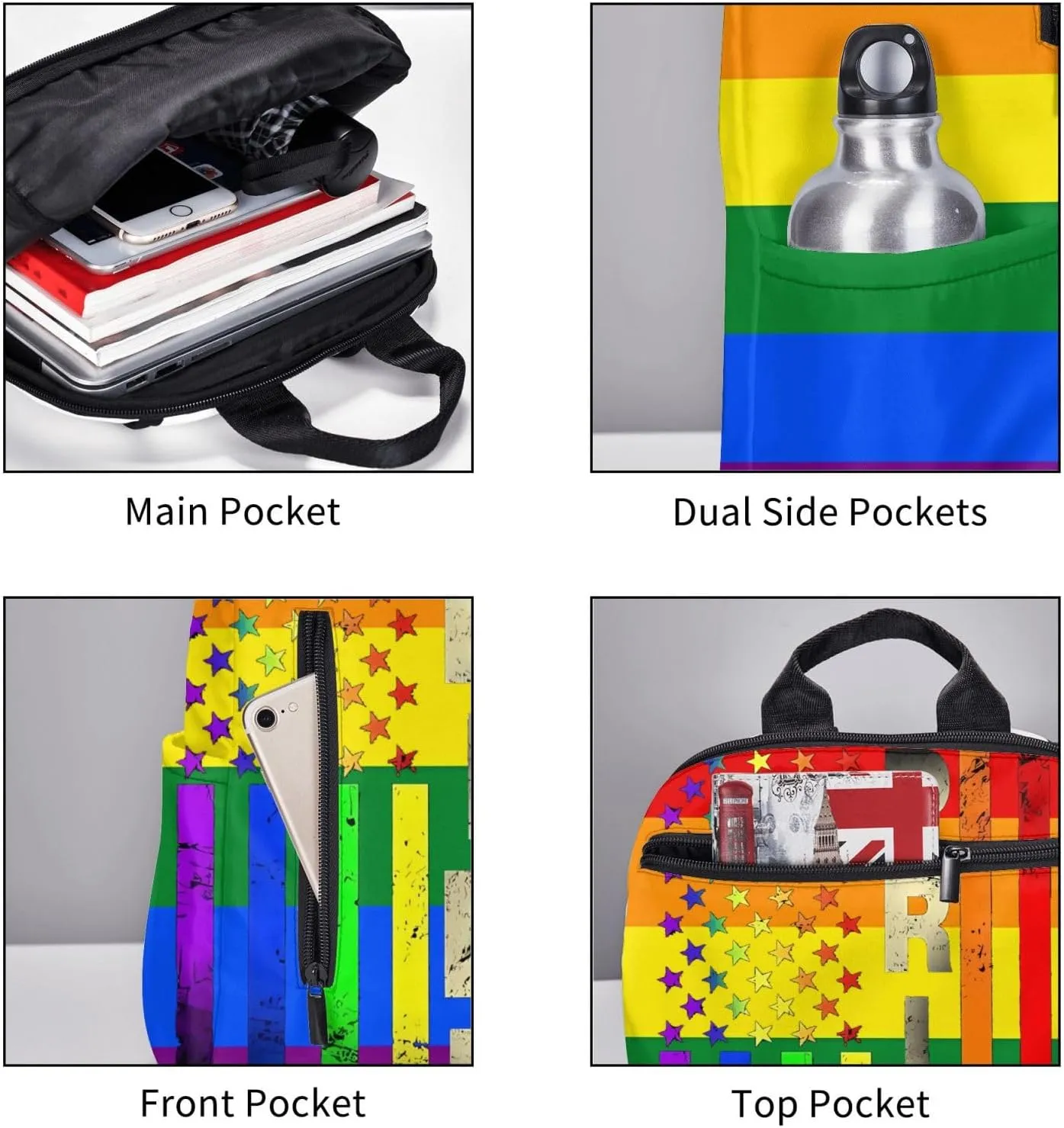 LGBT Rainbow Gay Pride American Flag Travel Laptop Backpack Casual Backpacks Double Shoulder Daypack Notebook Rucksack Work Bags Sports Bag for Hiking Camping Beach