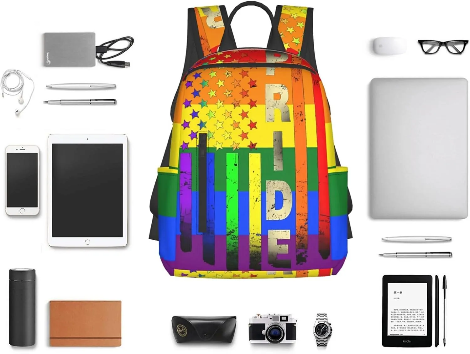 LGBT Rainbow Gay Pride American Flag Travel Laptop Backpack Casual Backpacks Double Shoulder Daypack Notebook Rucksack Work Bags Sports Bag for Hiking Camping Beach