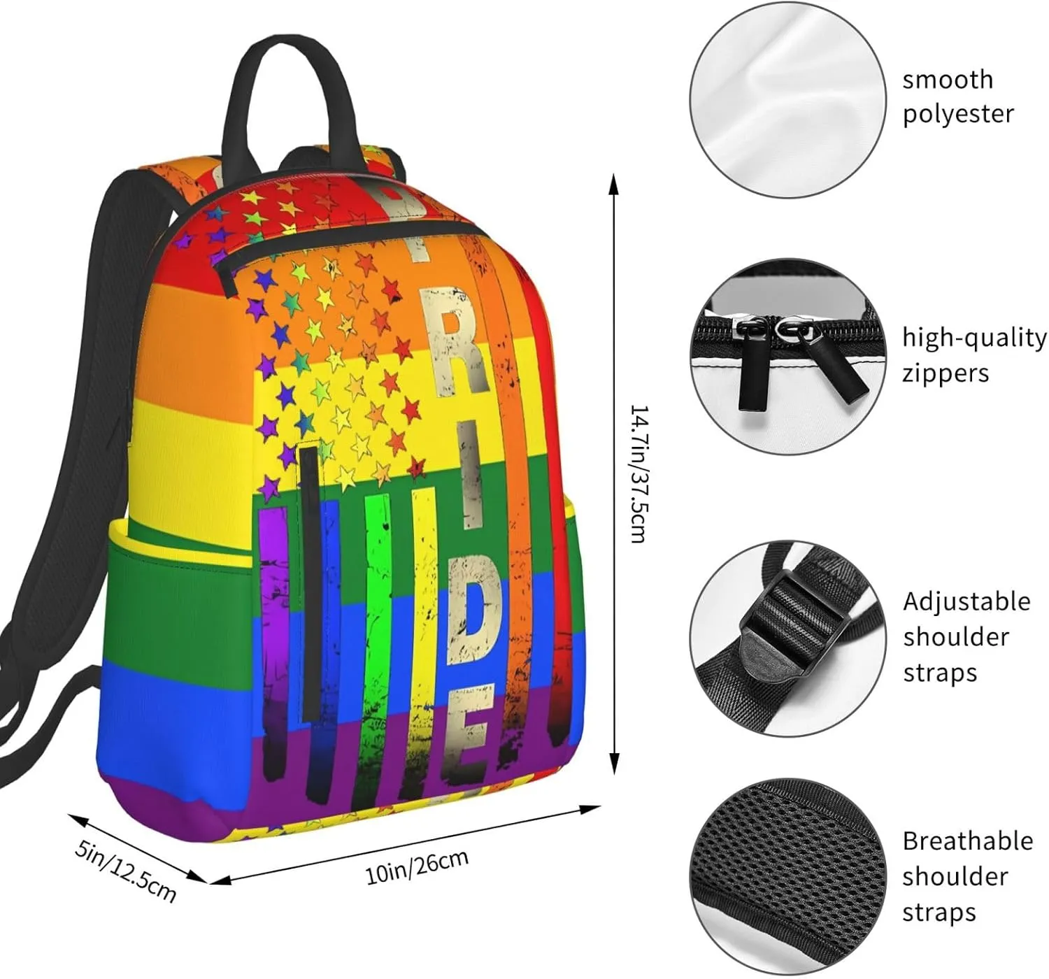 LGBT Rainbow Gay Pride American Flag Travel Laptop Backpack Casual Backpacks Double Shoulder Daypack Notebook Rucksack Work Bags Sports Bag for Hiking Camping Beach