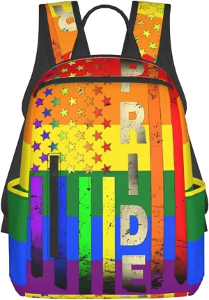 LGBT Rainbow Gay Pride American Flag Travel Laptop Backpack Casual Backpacks Double Shoulder Daypack Notebook Rucksack Work Bags Sports Bag for Hiking Camping Beach