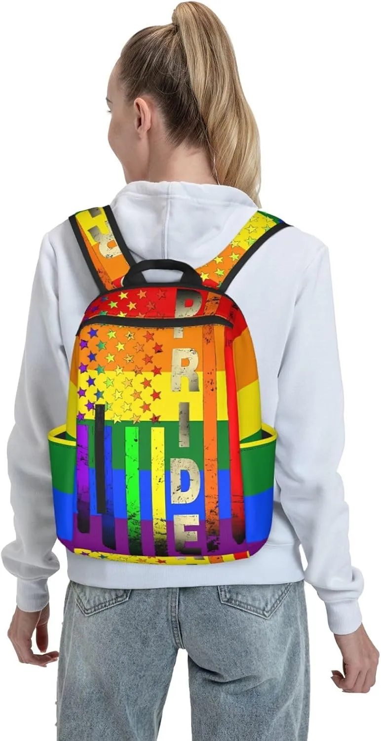 LGBT Rainbow Gay Pride American Flag Travel Laptop Backpack Casual Backpacks Double Shoulder Daypack Notebook Rucksack Work Bags Sports Bag for Hiking Camping Beach