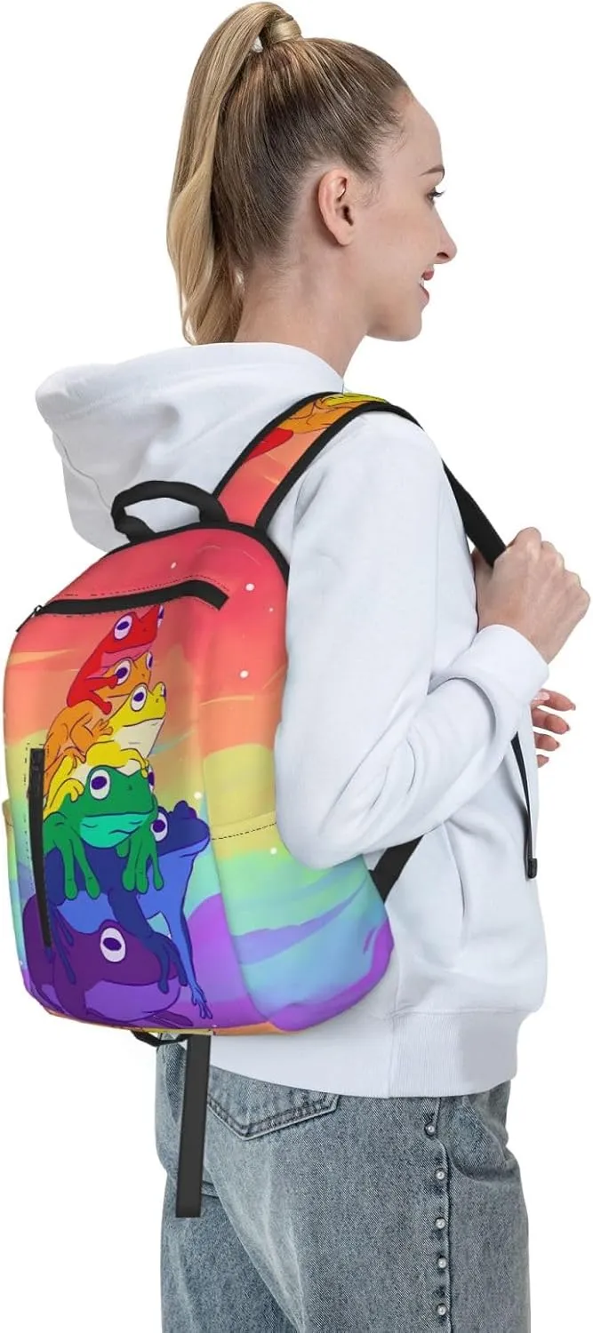 LGBT Rainbow Gay Pride Flag Frogs Travel Laptop Backpack Casual Backpacks Double Shoulder Daypack Notebook Rucksack Work Bags Sports Bag for Hiking Camping Beach
