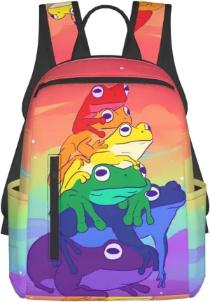 LGBT Rainbow Gay Pride Flag Frogs Travel Laptop Backpack Casual Backpacks Double Shoulder Daypack Notebook Rucksack Work Bags Sports Bag for Hiking Camping Beach