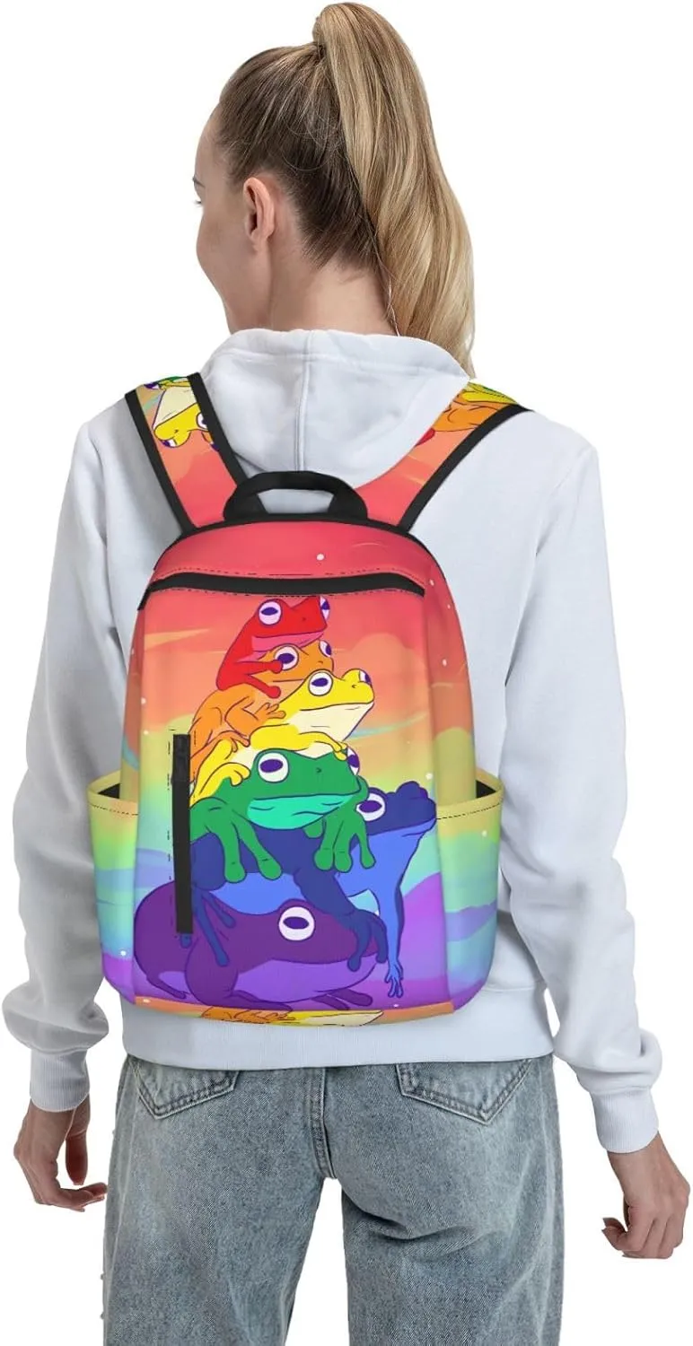 LGBT Rainbow Gay Pride Flag Frogs Travel Laptop Backpack Casual Backpacks Double Shoulder Daypack Notebook Rucksack Work Bags Sports Bag for Hiking Camping Beach