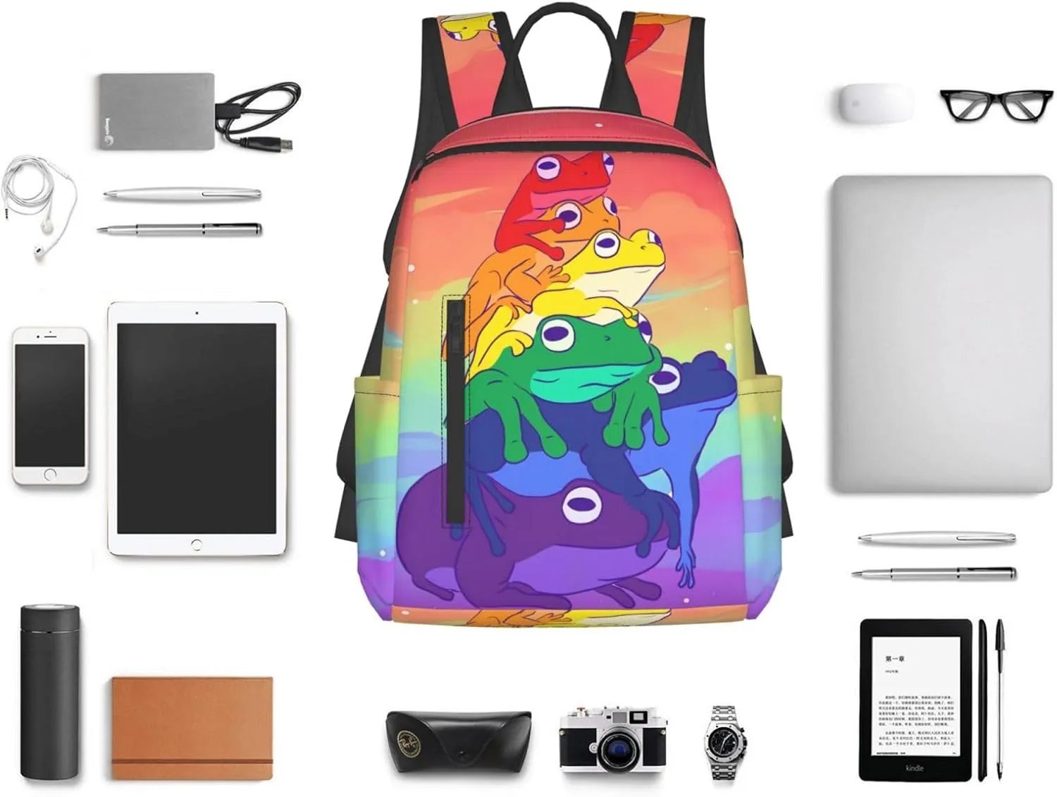LGBT Rainbow Gay Pride Flag Frogs Travel Laptop Backpack Casual Backpacks Double Shoulder Daypack Notebook Rucksack Work Bags Sports Bag for Hiking Camping Beach