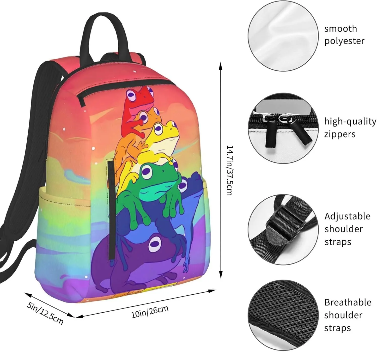 LGBT Rainbow Gay Pride Flag Frogs Travel Laptop Backpack Casual Backpacks Double Shoulder Daypack Notebook Rucksack Work Bags Sports Bag for Hiking Camping Beach