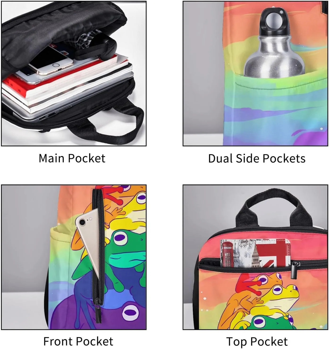 LGBT Rainbow Gay Pride Flag Frogs Travel Laptop Backpack Casual Backpacks Double Shoulder Daypack Notebook Rucksack Work Bags Sports Bag for Hiking Camping Beach