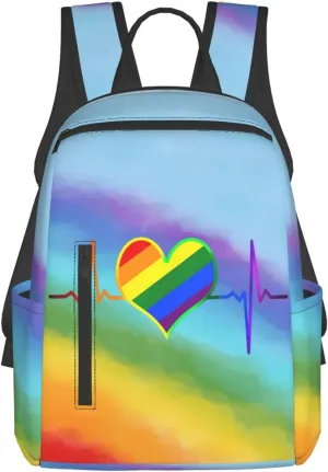 LGBT Rainbow Gay Pride Heart Beat Pulse Travel Laptop Backpack Casual Backpacks Double Shoulder Daypack Notebook Rucksack Work Bags Sports Bag for Gym Hiking Camping Beach