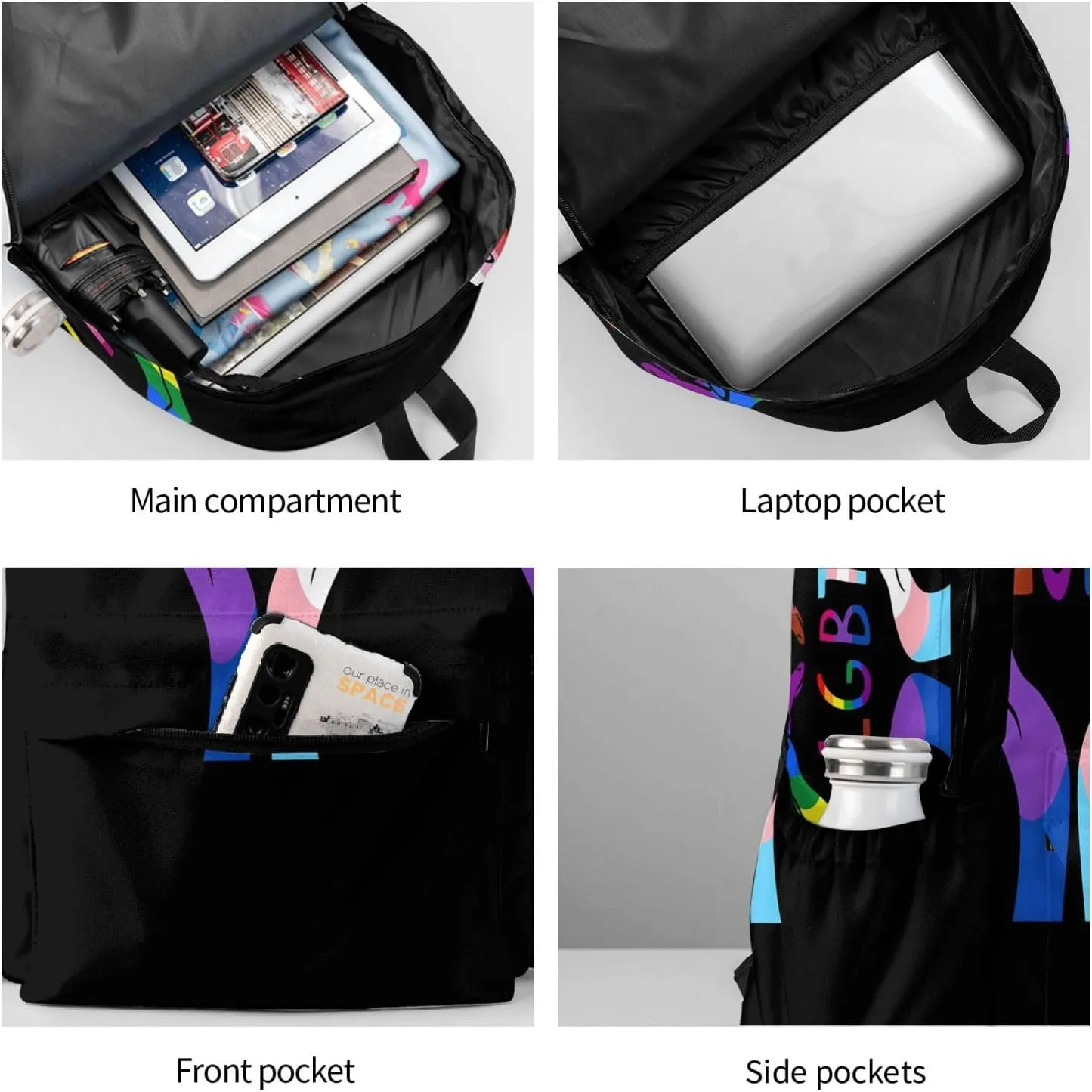 LGBT Rainbow Gay Pride Heart Gesture 17 Inch Casual Backpack Laptop Backpacks Travel Back Pack Large Camping Rucksack Hiking Daypack Lightweight Double Shoulder Bag