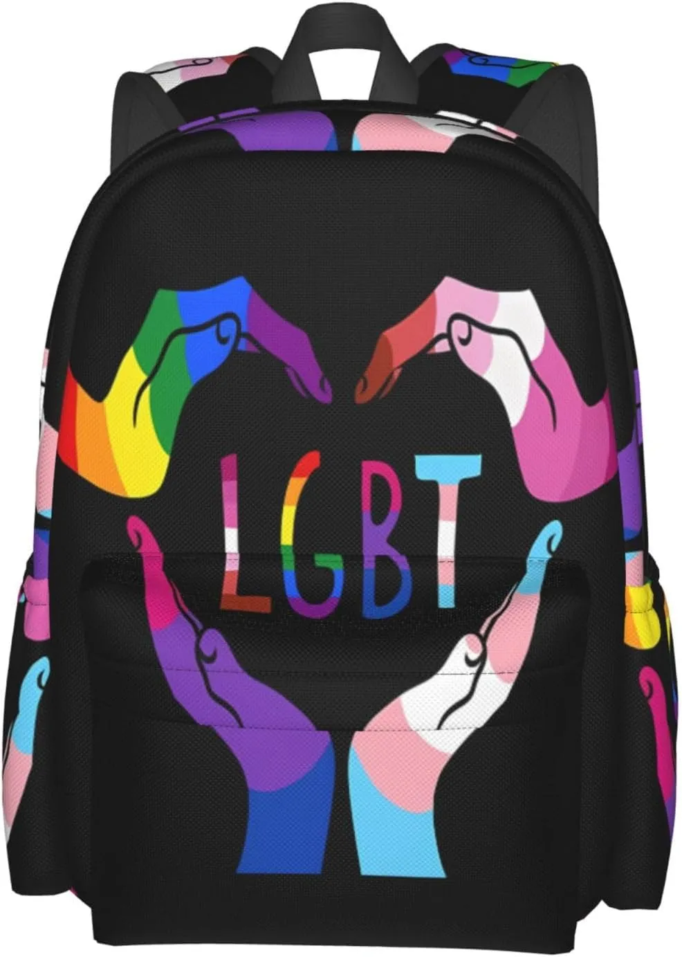 LGBT Rainbow Gay Pride Heart Gesture 17 Inch Casual Backpack Laptop Backpacks Travel Back Pack Large Camping Rucksack Hiking Daypack Lightweight Double Shoulder Bag