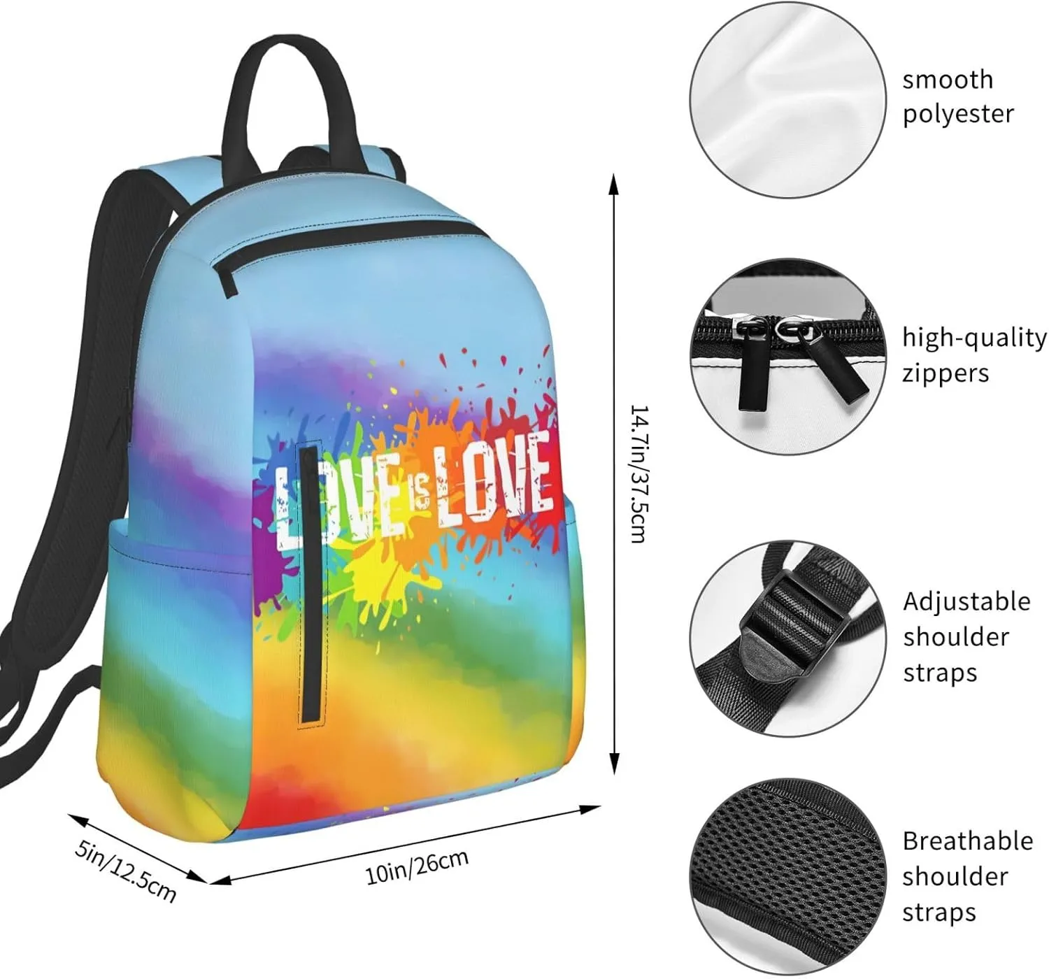 LGBT Rainbow Gay Pride Love Is Love Graffiti Travel Laptop Backpack Casual Backpacks Double Shoulder Daypack Notebook Rucksack Work Bags Sports Bag for Gym Hiking Camping Beach
