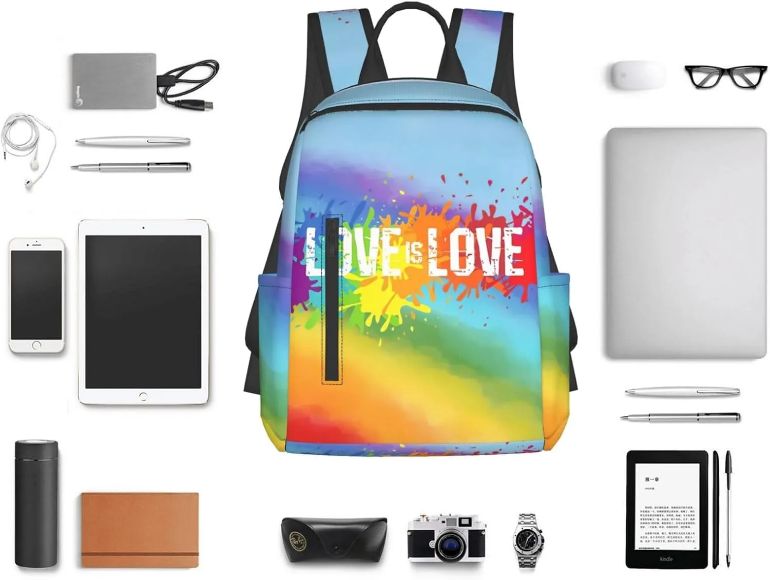 LGBT Rainbow Gay Pride Love Is Love Graffiti Travel Laptop Backpack Casual Backpacks Double Shoulder Daypack Notebook Rucksack Work Bags Sports Bag for Gym Hiking Camping Beach