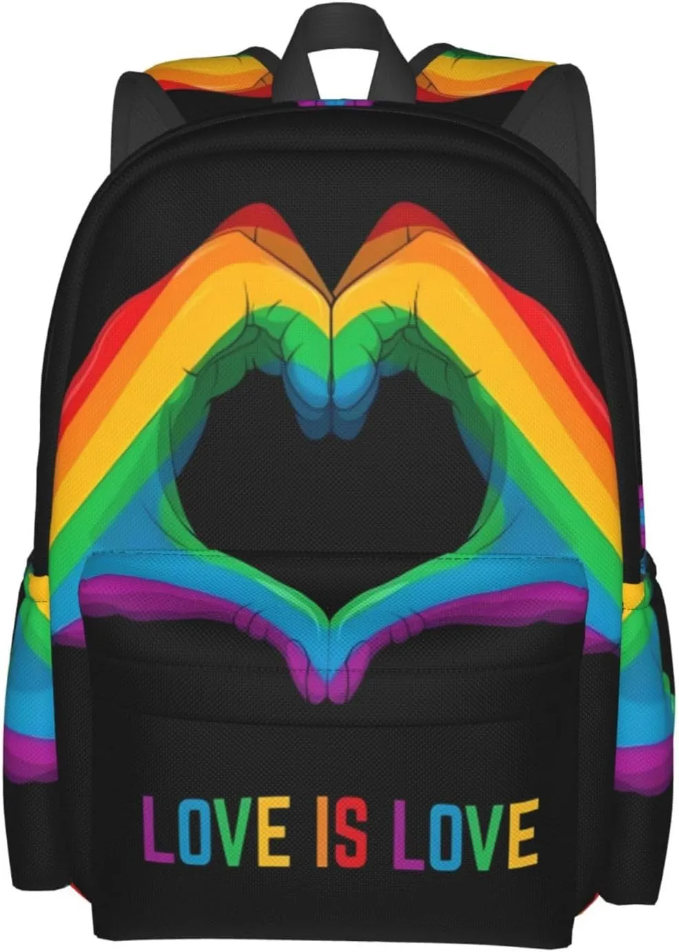 LGBT Rainbow Gay Pride Love Is Love Heart Gesture 17 Inch Casual Backpack Laptop Backpacks Travel Back Pack Large Camping Rucksack Hiking Daypack Lightweight Double Shoulder Bag