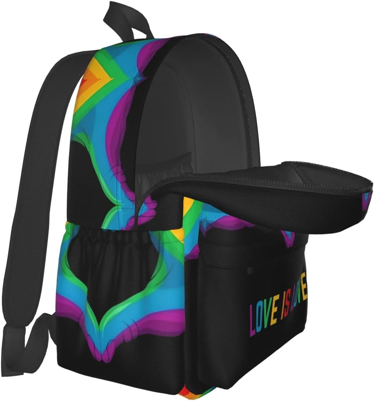 LGBT Rainbow Gay Pride Love Is Love Heart Gesture 17 Inch Casual Backpack Laptop Backpacks Travel Back Pack Large Camping Rucksack Hiking Daypack Lightweight Double Shoulder Bag