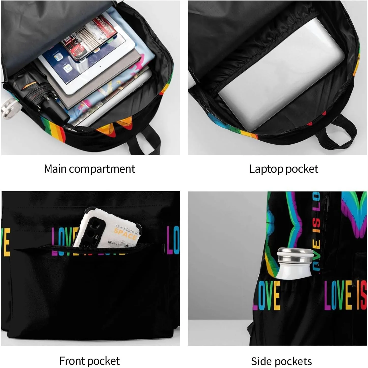 LGBT Rainbow Gay Pride Love Is Love Heart Gesture 17 Inch Casual Backpack Laptop Backpacks Travel Back Pack Large Camping Rucksack Hiking Daypack Lightweight Double Shoulder Bag